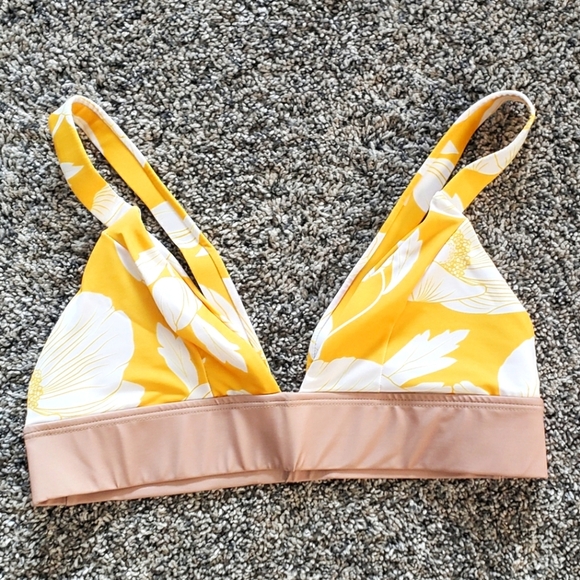 YELLOW, Floral, Yellow and Tan Bikini Top - Picture 1 of 3